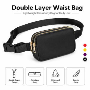 Outdoor Double Zipper Waist Bag Hiking Crossbody Travel Fanny Pack Adjustable Waterproof Small Bag