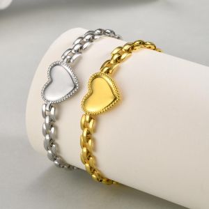 Kemstone Heart-Link Stainless Steel Gold Tone Bracelet Fashion Jewelry for Women