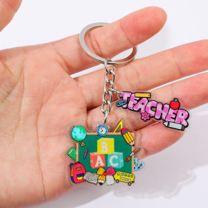 Teacher Appreciation Alloy Keychain Best Teacher Ever Pencil/Apple/Book Charm Key Ring Thank You Gift for Teachers Day