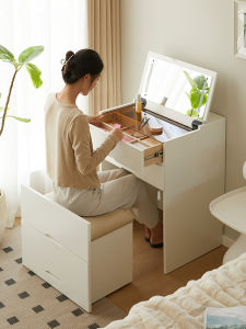 Modern Minimalist Solid Wood Makeup Desk with Cabinet Small Size Bedroom Cosmetic Dressing Table Luxury Style Wooden Furniture