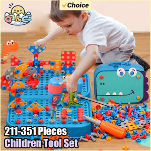 211-351Pieces Children Tool Set Electric Drill Screw Nut Puzzle Toys Pretend Play Dinosaur Drilling Assembly Educational Toy Boy