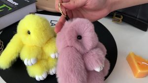Mềm dễ thương Móc khóa thỏ lông thỏ nhân tạo sang trọng Fluffy Pom Pom Móc chìa khóa cho phụ nữ