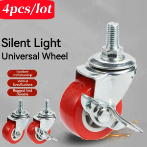 4Pcs Swivel Stem Threaded Casters 1-2 Inch PVC Red Caster Wheel Replacement for Carts Trolley Baby Bed Furniture Cabinet Table