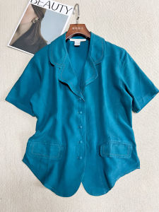 Silk Casual Shirt Womens Short Sleeve Suit Collar Lightweight Breathable Pure Color True Silk Top Summer Fashion Clothing