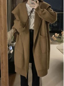 Thickened Large Sweater Outwear Female Mid-Length Autumn and Winter Loose and Lazy Style Retro Knitting Cardigan 2023 New Arrival Best Selling