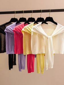 Áo Choàng Vai Mùa Hè Mỏng Màu Trơn Phong Cách Hàn Quốc Cho Nữ Khăn Quàng Cổ Trang Trí Chống Nắng Đi Làm Đi Chơi