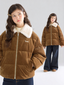 MUCMUKN | Safe Velvet Corduroy Spliced Down Jacket 100% Wool Collar