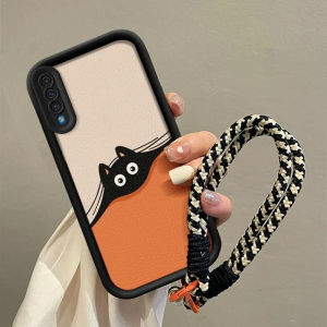 casing hp Samsung A30S A50S A50 terbaru 2025 Bola batubara hitam Anti -fall Lanyard Model wanita kartun