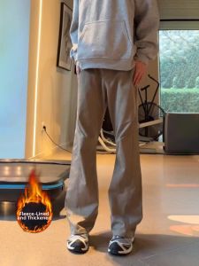 Corduroy Fleece Beige American Vintage Carpenter Trousers Wide-Legged Flared Straight Pants