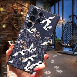 เคส Samsung Galaxy S23 Ultra S23FE S22 Ultra A54 เมฆมงคล Relief 3 มิติ กล้องเคสมือถือกันกระแทกแบบนิ่มลายนกกระเรียนมงกุฎแดง S24 Ultra S24 Plus S24