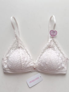 Cute Heart Lace Cup Bikini Style Comfortable Bra Breathable Wireless Polyester Fabric Fixed Strap Triangle Cup Young Womens Underwear