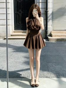 NIUVIES | Sleeveless Halter Neck Waist Shaping Skinny Short Dress