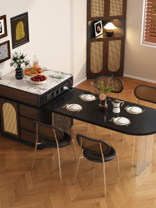 Modern Minimalist Style Mobile Dual Directional Storage Rock Board Square Single Island Table Dining Table Integrated Sideboard