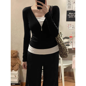 chaqi | False Two-Piece Slim Fit Long Sleeve Underwear Top