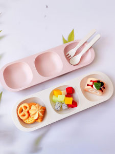 INS Bamboo Fiber Childrens Tableware Plate Compartment Cartoon Baby Cute Separated Infant Food Supplement Rice Bowl Dishes