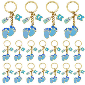 Creative Pink Blue Footprint Baby Bottle Keychain Party Gender Reveal Celebration Memorial Gift Alloy Plated Silver Gold