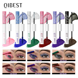 QIBEST Double Ended Diamond Glitter Mascara Lasting Colored Mascara Eyelashes Pink Blue Green Red Voluminous Mascara Rimel