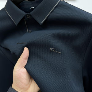 High-End Long Sleeve Fleece Lined Thickened Winter T-Shirt for Middle-Aged Men Business Casual Warm Collar Top Dad Clothes