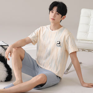 Miiow | Womens Cotton Pajamas Short Sleeve Comfortable Home Clothes Couple Matching Pure Cotton Shorts Nightgown With Chest Pad