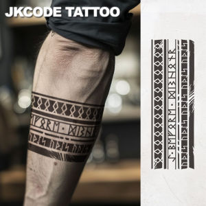 ไวกิ้งรูปแบบ Armband Tattoo - กันน้ํา Hand Tattoo สําหรับชาย - Black Dark Armband Tattoo - รูปแบบเรขาคณิต - รูปแบบลึกลับ - Tattoo Hand Casual Cool Mens Hand Tattoo ยาวนานกันน้ํา 3-5 วัน