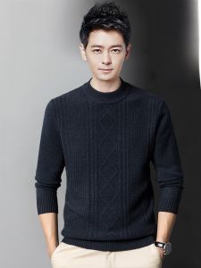 ROMON | Lormen Mens Knitted Sweater Thickened Round Neck Woolen Base Layer Shirt Fashionable Winter Casual Slim Fit Long Sleeve Top