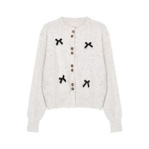 Elegant Long Sleeve Knitted Sweater with Butterfly Knot Single Button Womens Slim Fit Autumn Winter High Quality Feeling Top