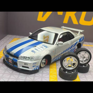 1:18 Nissan Skyline GTR-R34 Alloy Model Car Diecast Metal Vehicle Sound＆Light Collectible Children Toy Gifts
