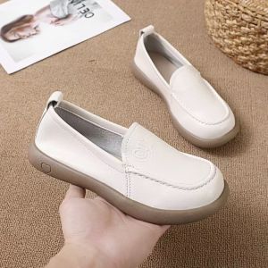 รองเท้าส้นหนาหนังแท้สำหรับผู้หญิง รองเท้าทำงานฤดูใบไม้ผลิและฤดูใบไม้ร่วง รองเท้าหนังขนาดเล็ก รองเท้าทำงานแบบอเนกประสงค์ รองเท้าทำงานแบบสวมสบาย