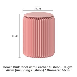 SHIBAZHI | Pink Foldable Round Stool with Leather Cushion