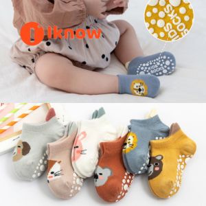 I know 6 pairs Cotton Ankle Socks Anti Slip for Baby Toddlers Kids Preschool Socks Soft Breathable Elastics Low Cut (0-3 yrs)
