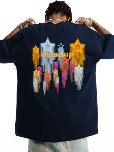 เสื้อยืดคอกลมแขนสั้นผ้าฝ้ายแท้สไตล์อเมริกันสตรีทวินเทจสำหรับผู้ชายและผู้หญิง สีขาว ทรงหลวม คอลเลกชั่นฤดูร้อน 2025