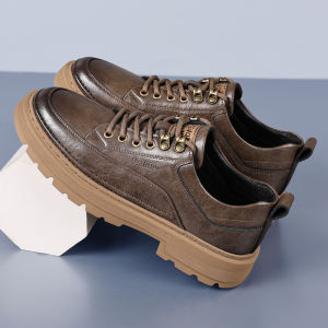 Mens Low-Top Casual Martin Shoes Business Fashion Leather Shoes Comfortable round Toe Rubber Outsole Wear-Resistant Daily Wear