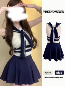YUEZHONGWEI | Short Petite Academic Style Knitted Skirt Set Summer New Womens Clothing