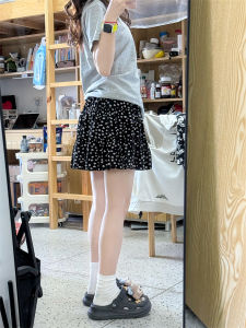 Váy Ngắn Chữ a Họa Tiết Hoa Màu Đen Cạp Cao Cho Nữ Mùa Thu Cỡ Lớn Váy Ngắn Chữ a Xếp Nếp Váy Ngắn Cho Nữ