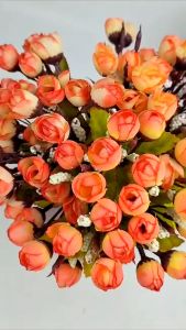 Ranumculus Vintage Cabang 5 Bunga Mawar Kuncup Kain Imutasi