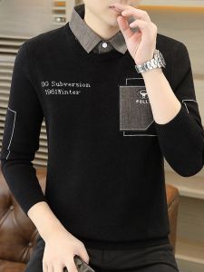HENGYUANXIANG | เสื้อสเวตเตอร์คอโปโลหนาสำหรับผู้ชาย เสื้อชั้นในแฟชั่นฤดูใบไม้ร่วง/ฤดูหนาว เสื้อผ้าทำงานสไตล์ยุโรปและอเมริกัน