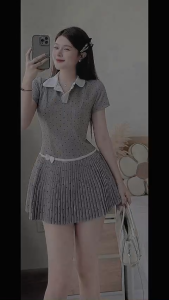 Đầm chấm bi thiết kế dáng cổ sơ mi chân váy xếp ly siêu xinh NEWFASHION99