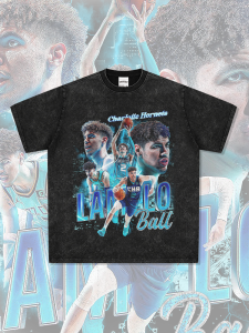 American Style LaMelo Ball Yellow Jacket Three Ball Bob Basketball Jersey Short Sleeve round Neck Hoodie T-shirt for Teenagers