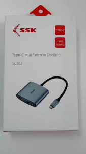 SSK SC302 Type C 4-In-1 Adapter USB C to Dual HDMI HUB 4k 60Hz With 100W PD Charging USB Port HUB 3.0