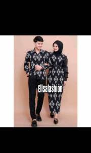 ellsa fashion~batik premium kemeja tenun pria slimfit dan black dress wanita couplebaju tenun ethnik dress hitam dan kemeja baju kondangan baju couple pasangan terbarubaju lebarab