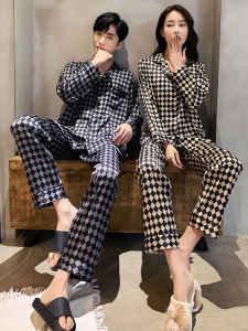 Bộ Đồ Ngủ Dài Tay Phù Hợp Với Cặp Đôi Ice Lụa Rộng Rãi Bộ Đồ Ngủ Nam Dài Tay Phù Hợp Với Nam Giới Cỡ Lớn Mặc Nhà Thoải Mái Tròn Cả Năm In Hình Tròn Kẻ Caro