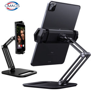 Long Arm Aluminum Alloy Tablet Stand Adjustable Folding IPad Stand Ergonomic 360 Rotatable Tablet and Phone Clamp Mount Holder