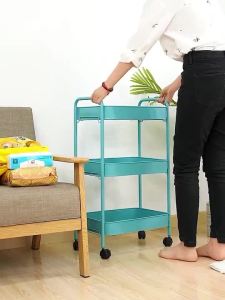 Kitchen Serving Trolley Cart  Kitchen Trolley Movable Storage Rack  Kitchen Rotating Storage Rack Floor Multi-Layer Home Mobile Storage Shelves 厨房置物架