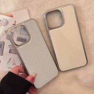 Korean Wave Point Drop Glue Plating Silver Border Phone Case For iPhone 12 13 14 15 16 Pro Max Shockproof Protective Cover