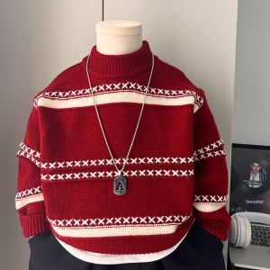 Boy Winter Knitwear Red New Year Roundneck Sweater