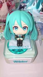 Bandai | Hatsune Miku Look Up Sitting Pose Anime Figure 10CM PVC Kawaii Chibi Desktop Decor Collectible Doll Party Ornament Gift Toys