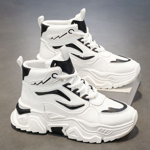 High-Top Mens Basketball Shoes Winter Youth Leisure Martin Boots Waterproof Heightening Casual Dad Shoes Korean Style round Toe