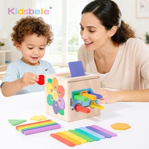 Wooden Montessori Shape Color Sorting Matching Game for Toddler 5 in 1 Fine Motor Developmental Sensory Toy Party Christmas Gift