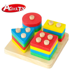 ของเล่นไม้เสริมพัฒนาการ บล็อกไม้เรขาคณิต ฝึกสมาธิ ของเล่นเด็กเล็ก Montessori