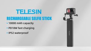 TELESIN 10000mAh Powerbank Selfie Stick USB-C Charging Cable for Gopro Action Cameras/ Phones
